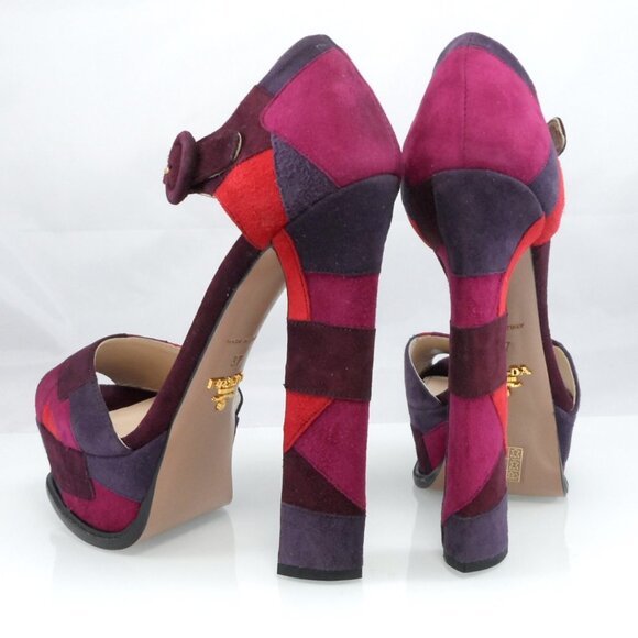 NIB$990 Collection Prada Patchwork d’Orsay Ankle Strap Platform Heels Vintage 37 - Picture 6 of 16